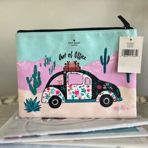 kate spade floral car zip clutch in mint, pink & black NWT